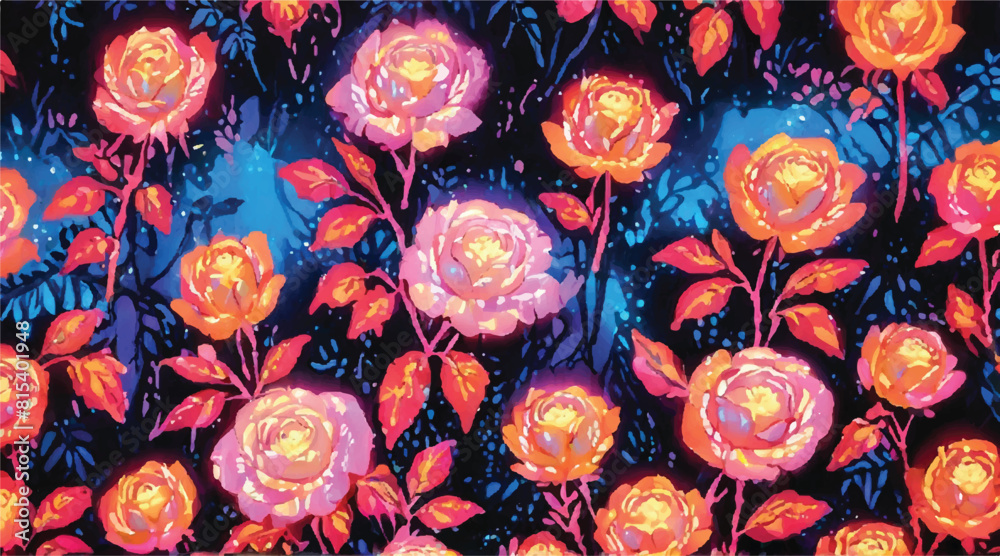 Seamless Pattern Featuring the Glowing Beauty of Celestial Flowers Seamless Pattern Featuring the Glowing Beauty of Celestial Flowers