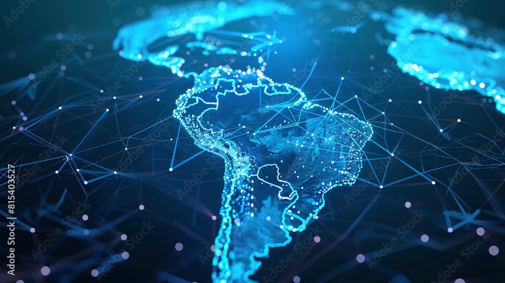 Digital Connectivity in South America: Abstract Map of Global Network and Information Exchange