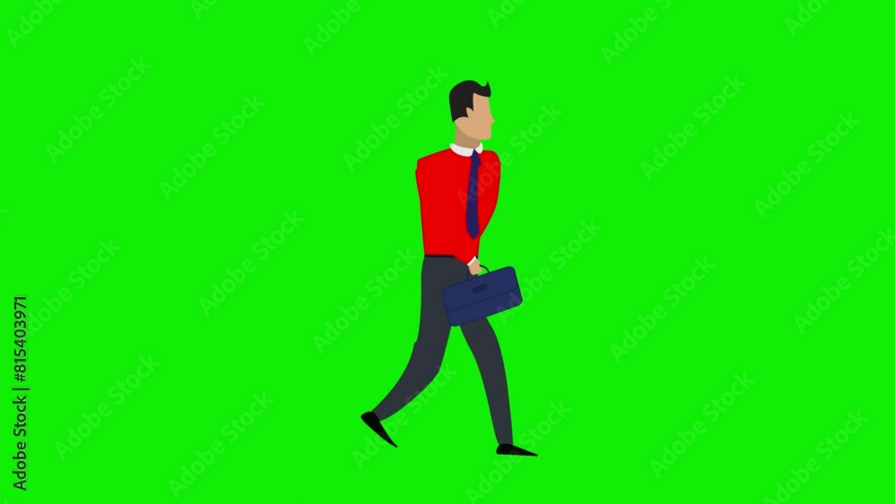 Business man walk cycle, character walking motion graphic animation on green screen background