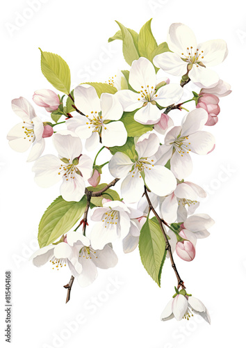 Vintage botanical illustration featuring a branch of cherry blossoms in bloom, exuding elegance and springtime beauty photo