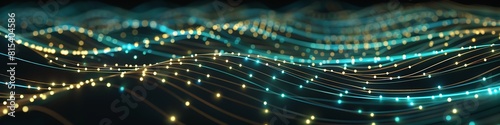 An abstract depiction of data connections where each dot represents a node in vibrant teal