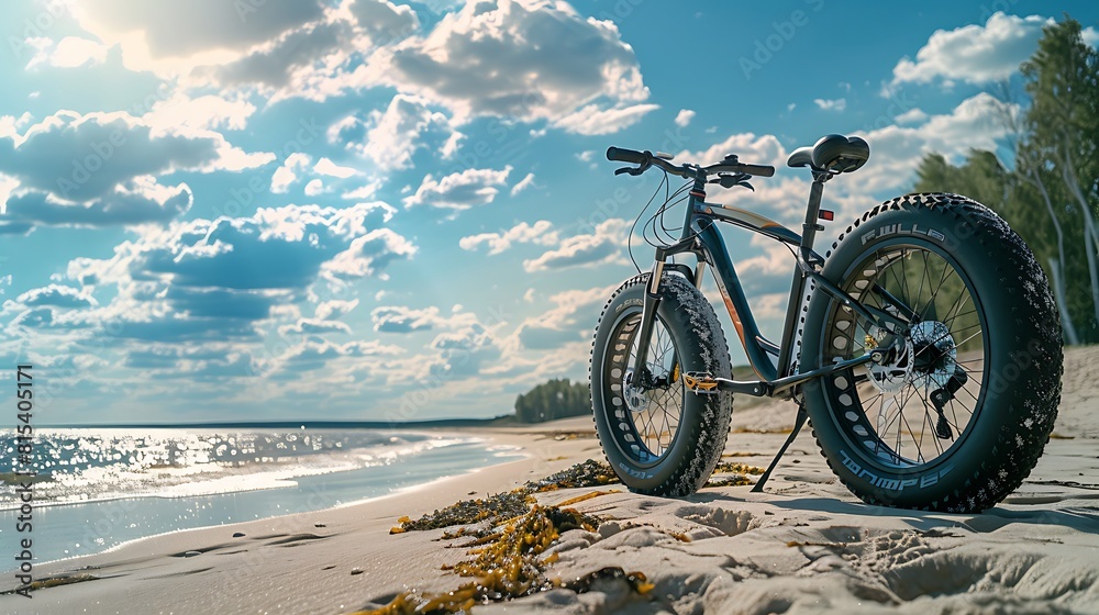 Fototapeta premium Bicycle of comfort class on the sandy beach of sea