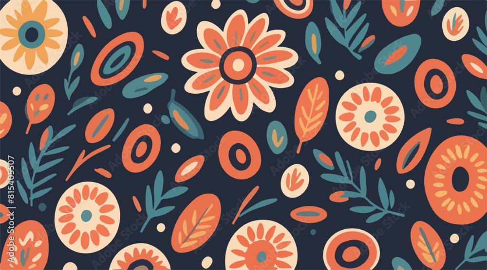 Fototapeta premium Colorful Floral and Geometric Pattern Designs in Modern Ethnic Seamless Vector Art.