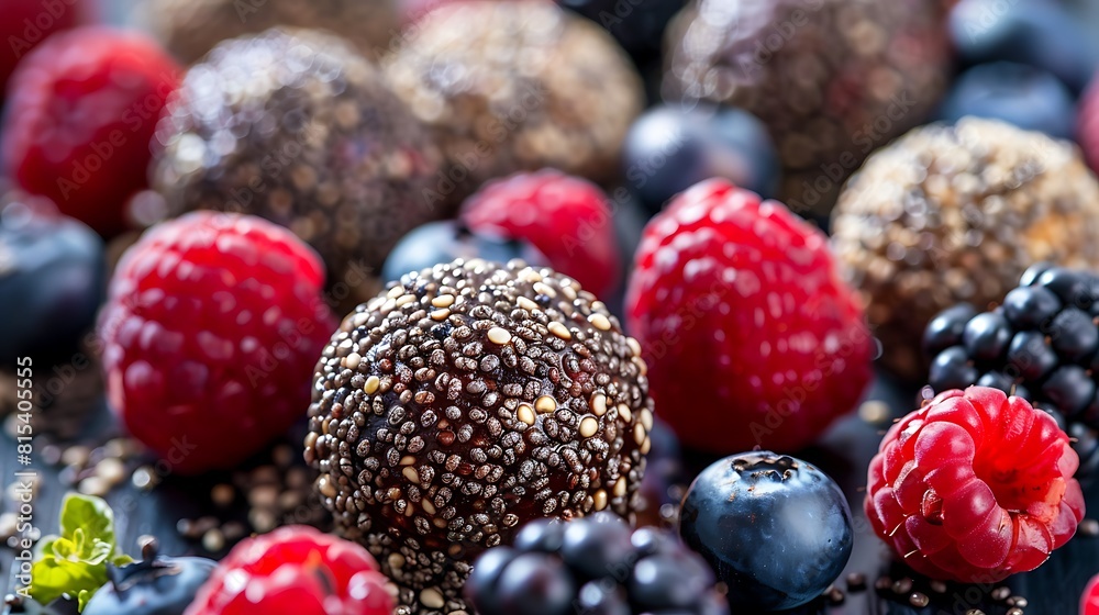 Energy bites quinoa chia berry fruits full focus Energy bites quinoa chia berry fruits full focus