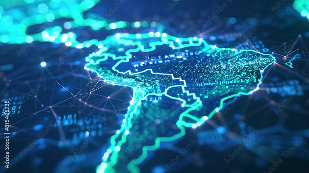Digital South America: Abstract Map of Data Transfer and Telecommunications Digital South America: Abstract Map of Data Transfer and Telecommunications