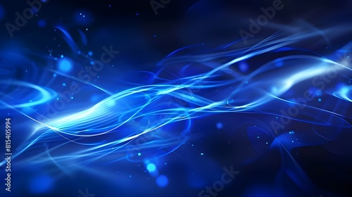 Neon glowing curves strewn with sparks in a dark space. Smooth waves of energy. Water spray on a dark background