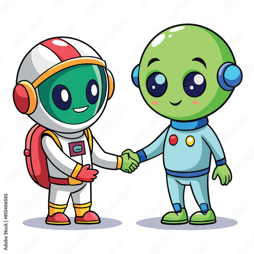 Cute Astronaut Handshake With Alien Cartoon Vector Icon Illustration Science Technology Isolated Cute Astronaut Handshake With Alien Cartoon Vector Icon Illustration Science Technology Isolated