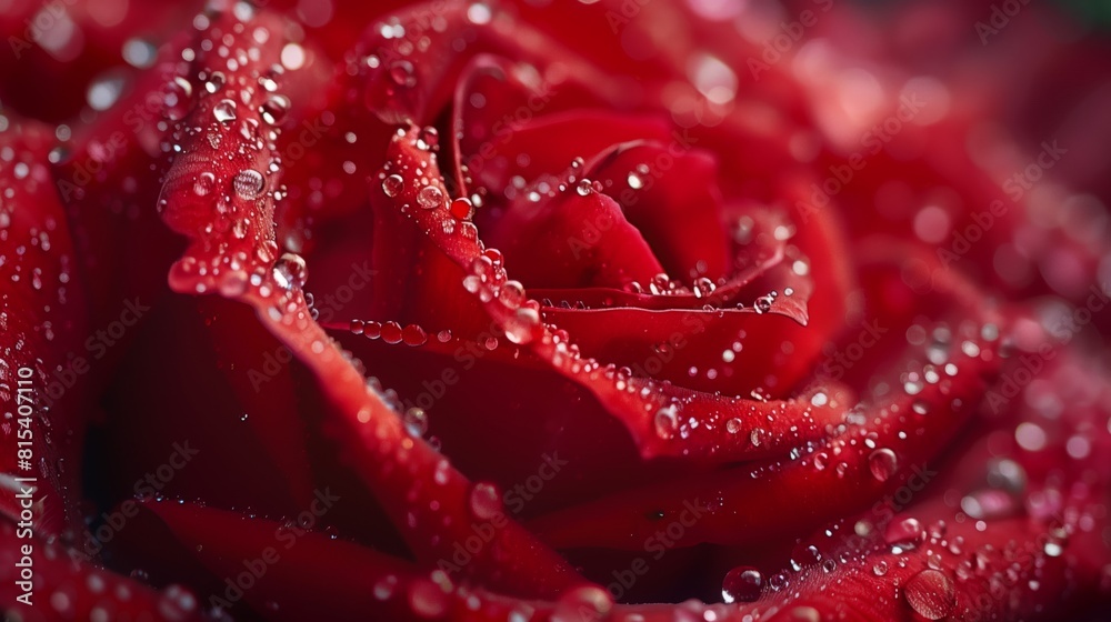 Close-Up of Rose Petals with Raindrops. Close-up of deep red rose petals, each intricately detailed with tiny, shimmering raindrops reflecting light. Close-Up of Rose Petals with Raindrops. Close-up of deep red rose petals, each intricately detailed with tiny, shimmering raindrops reflecting light.
