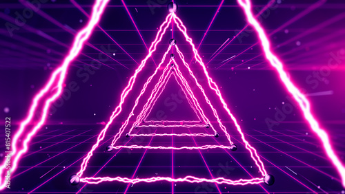 Triangle tunnel with space, 1980s retro style background.