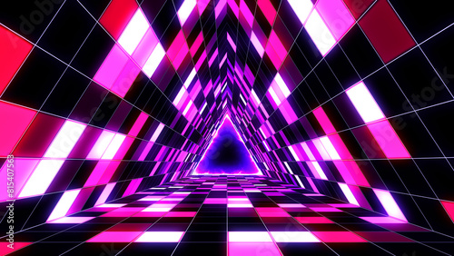 Shining triangle lights tunnel digital technology abstract background.