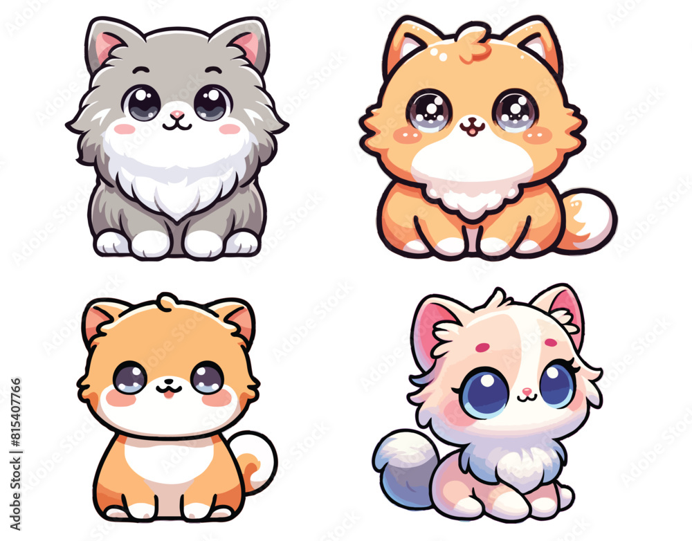 set of cute cat cartoon animals vector set of cute cat cartoon animals vector
