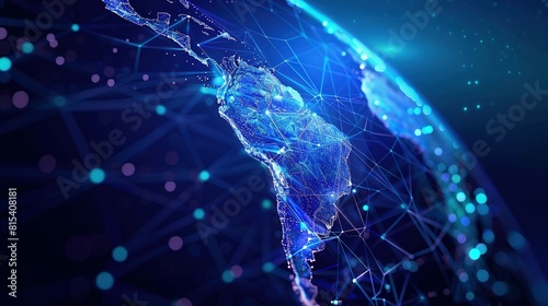 Abstract Digital Map: South America’s Global Network and Data Transfer
