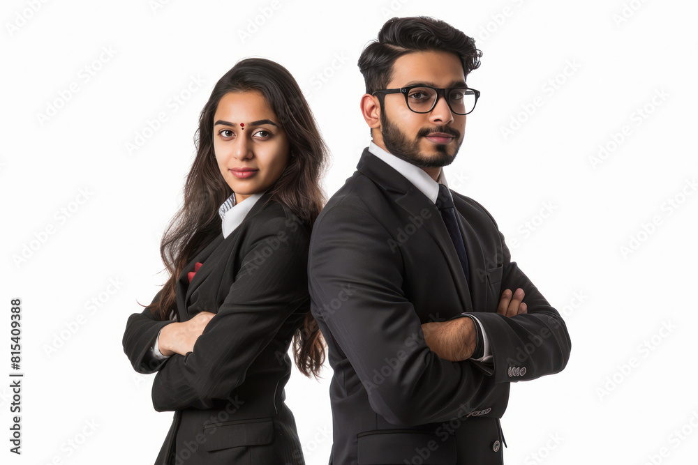 man and woman in suit standing confidently man and woman in suit standing confidently