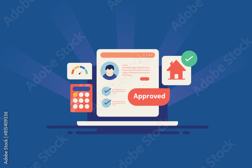 Online home loan approval digital banking service financial technology vector illustration.