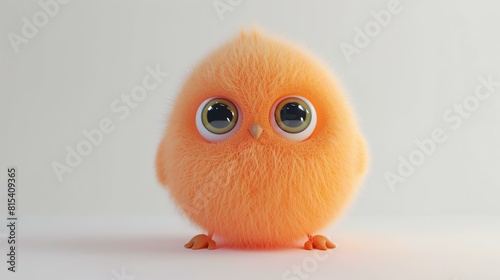 Cute and fluffy orange baby bird with big eyes looking at the camera. 3D rendering. © AiStock