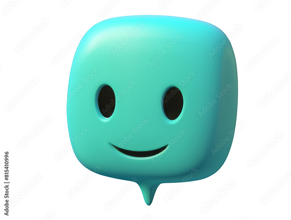 3D illustration of a blue speech bubble with a smiley face on a white background. Transparent background. AI. 3D illustration of a blue speech bubble with a smiley face on a white background. Transparent background. AI.