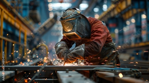 A welder working on the expansion of a steel manufacturing plant.