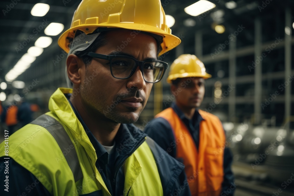 Chemical industry factory worker wearing hat and safety suit at work in refinery Chemical industry factory worker wearing hat and safety suit at work in refinery