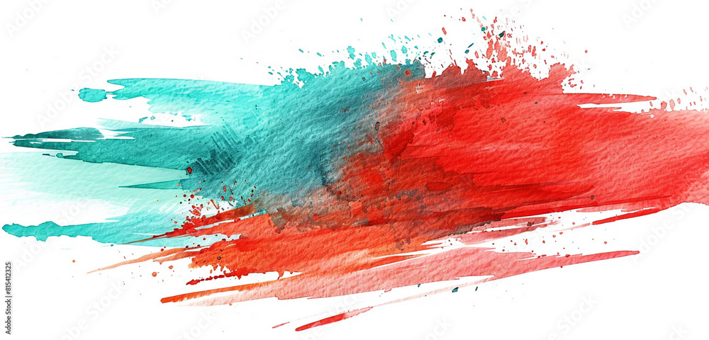 Intense aqua and deep red wash on white. Intense aqua and deep red wash on white.
