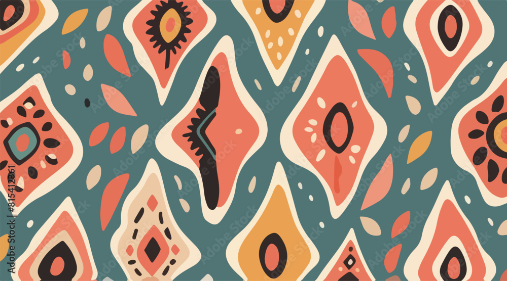 Colorful Floral and Geometric Pattern Designs in Modern Ethnic Seamless Vector Art.