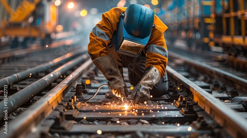 A welder performing emergency repairs on a damaged railway track.