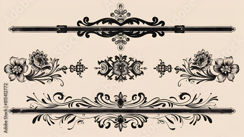 Ornate headpieces border big collection of ornate headpieces or mongram in line style
, Generative AI photo
