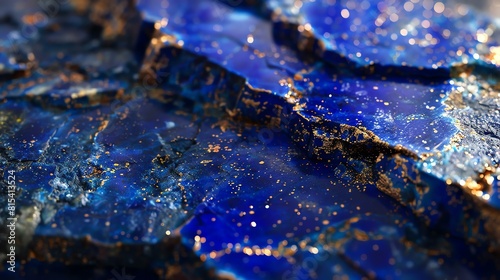 Blue and gold abstract background. Shiny rough lapis lazuli surface.