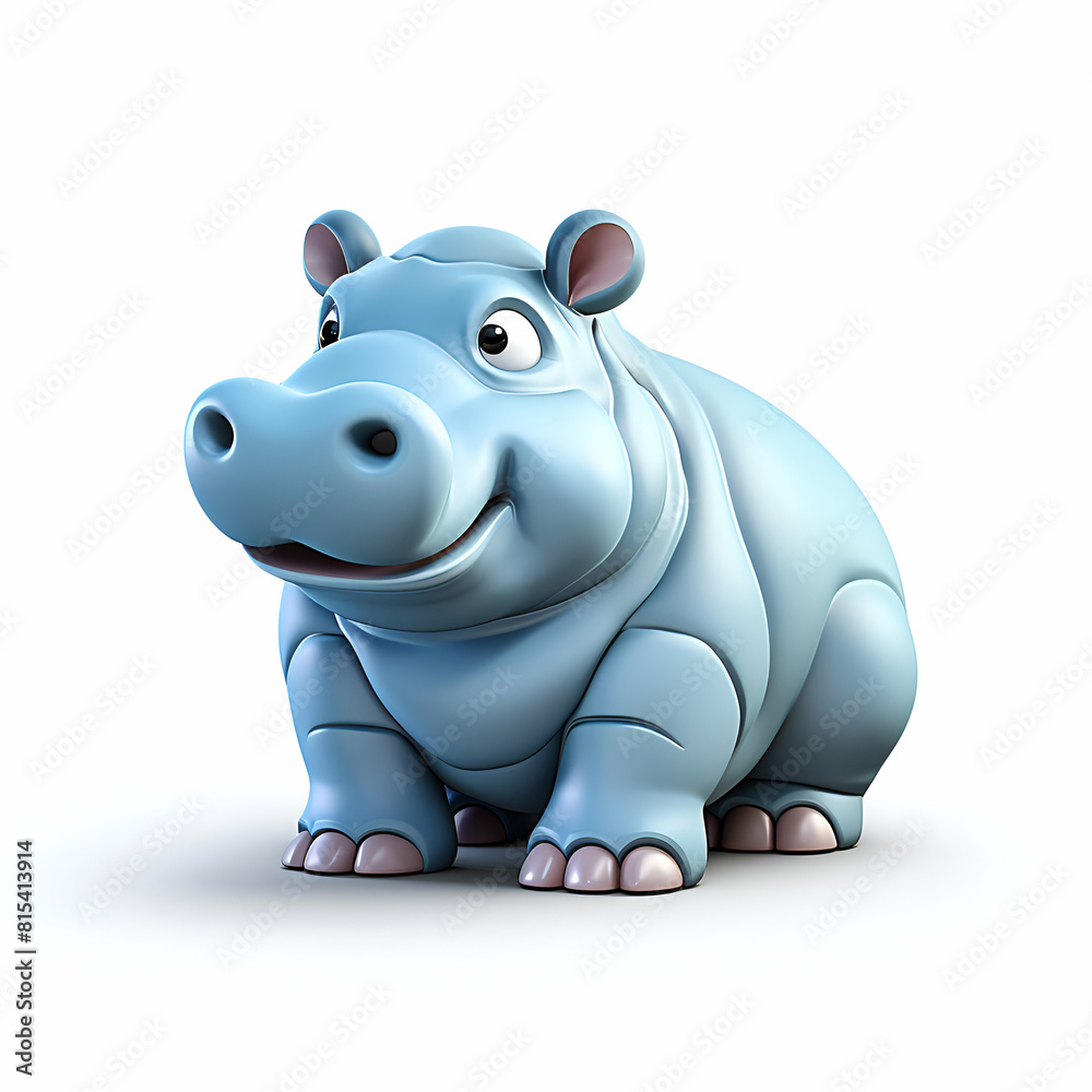 3D rendering of a cute cartoon hippo isolated on white background