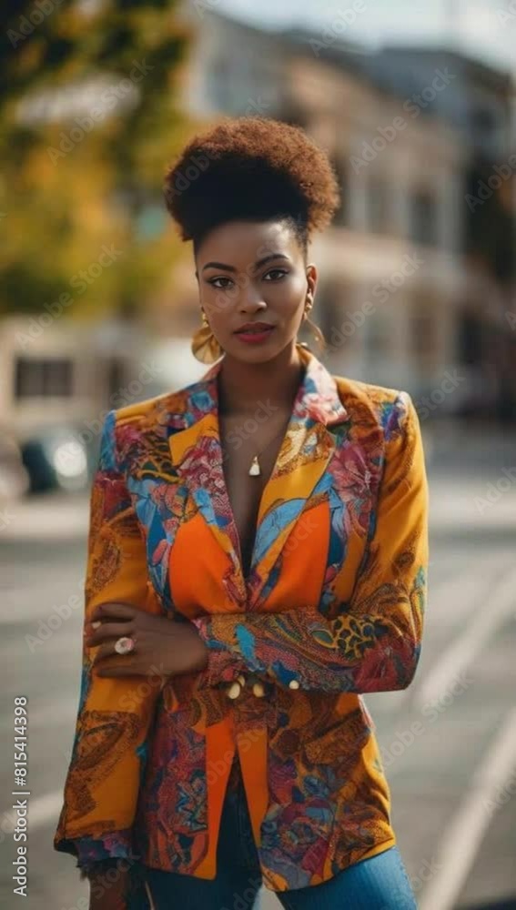 front portrait of a young business woman with natural hair in an ecle