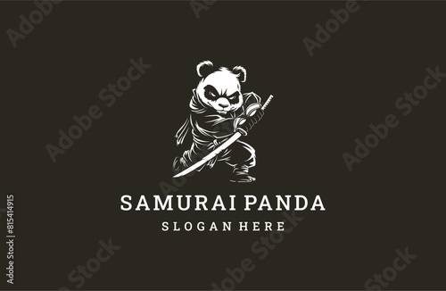 Samurai panda logo template vector illustration design