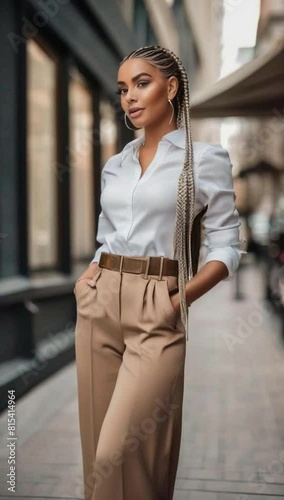 front portrait of a young business woman with braided hair in a trend