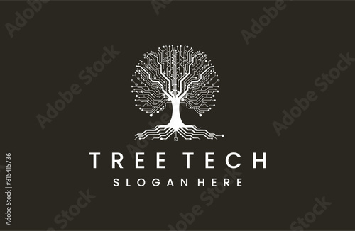 Tree tech logo template vector illustration design