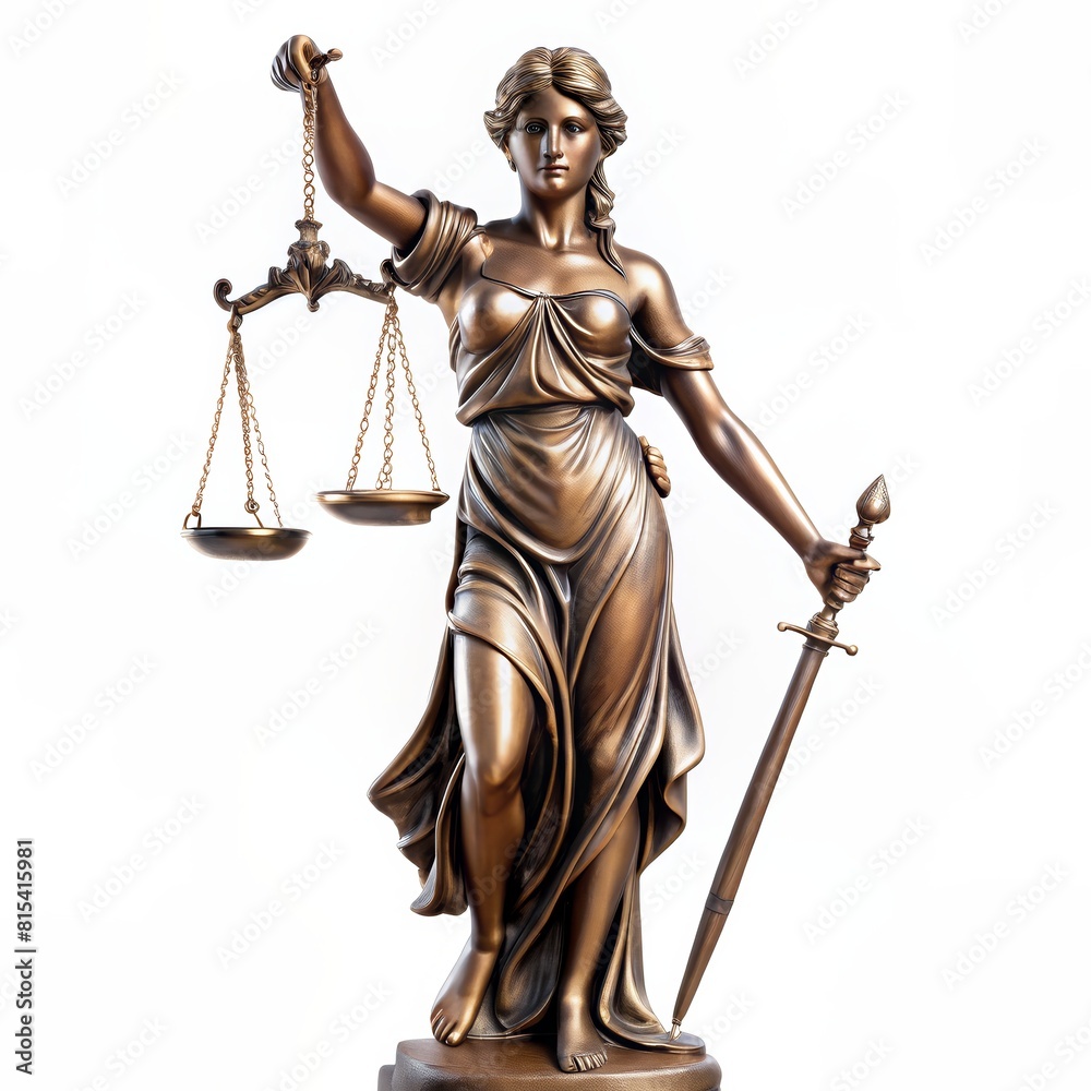 White statue of a blindfolded woman holding scales, a symbol of justice White statue of a blindfolded woman holding scales, a symbol of justice