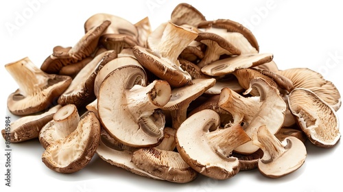 A pile of sliced shiitake mushrooms.