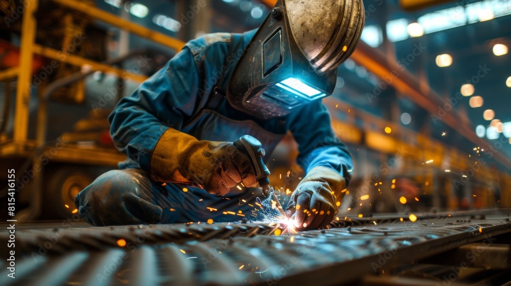 A welder assembling an intricate metal facade for a high-end shopping mall.