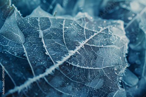 A close-up illustration of a frozen leaf