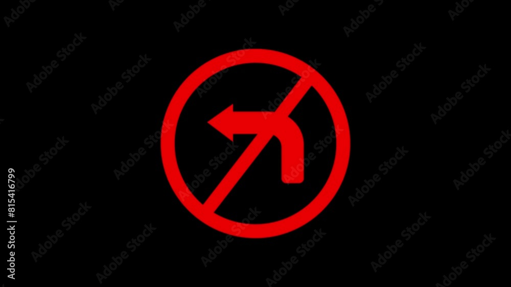 Do not turn left traffic sign. icon animation video. Do not turn left traffic sign. icon animation video.