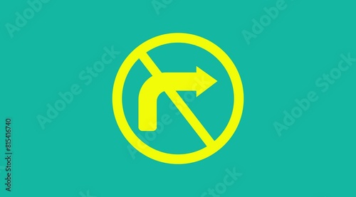 A road forbidding sign. Road sign right turn is prohibited. icon animation video.