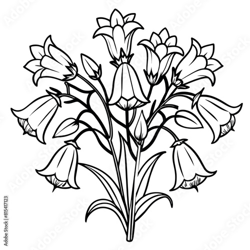 Canterbury Bells flower outline illustration coloring book page design  Canterbury Bells flower black and white line art drawing coloring book pages for children and adults 