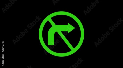 A road forbidding sign. Road sign right turn is prohibited. icon animation video.