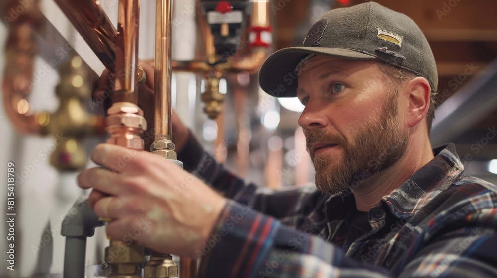 custom made wallpaper toronto digitalA plumber upgrading an old copper plumbing system with modern PEX tubing.