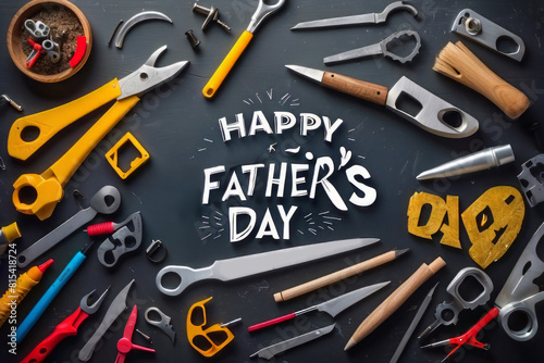 Text Happy Father's Day made from master tools design. Creative congrats concept for Dad's Day celebration