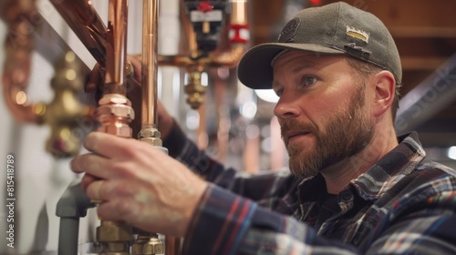 Wallpaper Mural A plumber upgrading an old copper plumbing system with modern PEX tubing. Torontodigital.ca