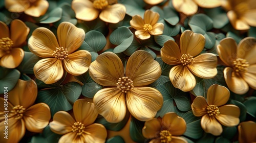 Minimal design of ceramic tile with gold clover leaf texture background © 2D_Jungle