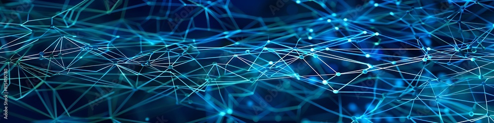 A complex digital tapestry featuring nodes in shades of blue and lines in aquamarine A complex digital tapestry featuring nodes in shades of blue and lines in aquamarine