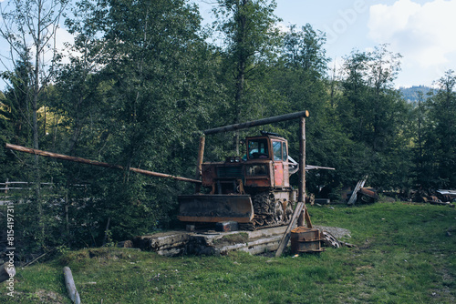 Wooden hotel in Carpathian mountains. Location  Zakarpattya region  Ukraine