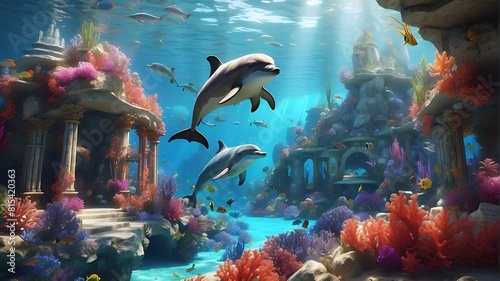  An enchanting underwater kingdom with vibrant coral reefs and playful dolphins. --ar 3:2 --v 4 