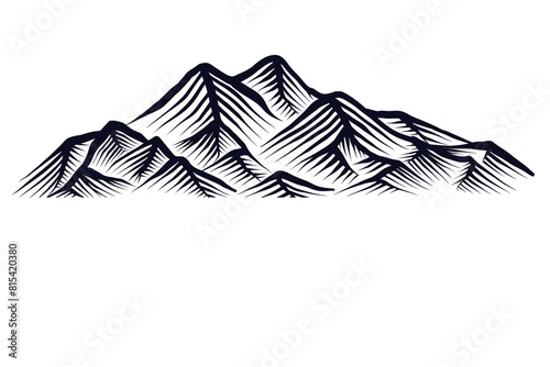 Sketch of a mountain with engraving style in black and white isolated on white background. Vintage woodcut hand drawn vector illustration. 