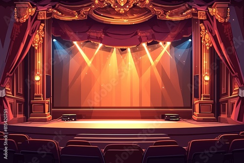 Theater stage flat design top view Shakespeare play theme cartoon drawing Complementary Color Scheme,