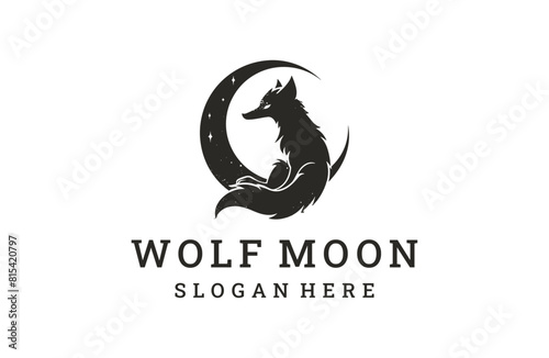 Wolf moon logo icon design template vector illustration